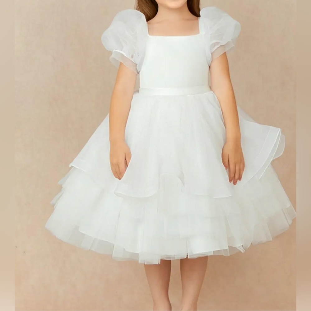 Flower girl communion and party White chiffon organza layered  dress size 10